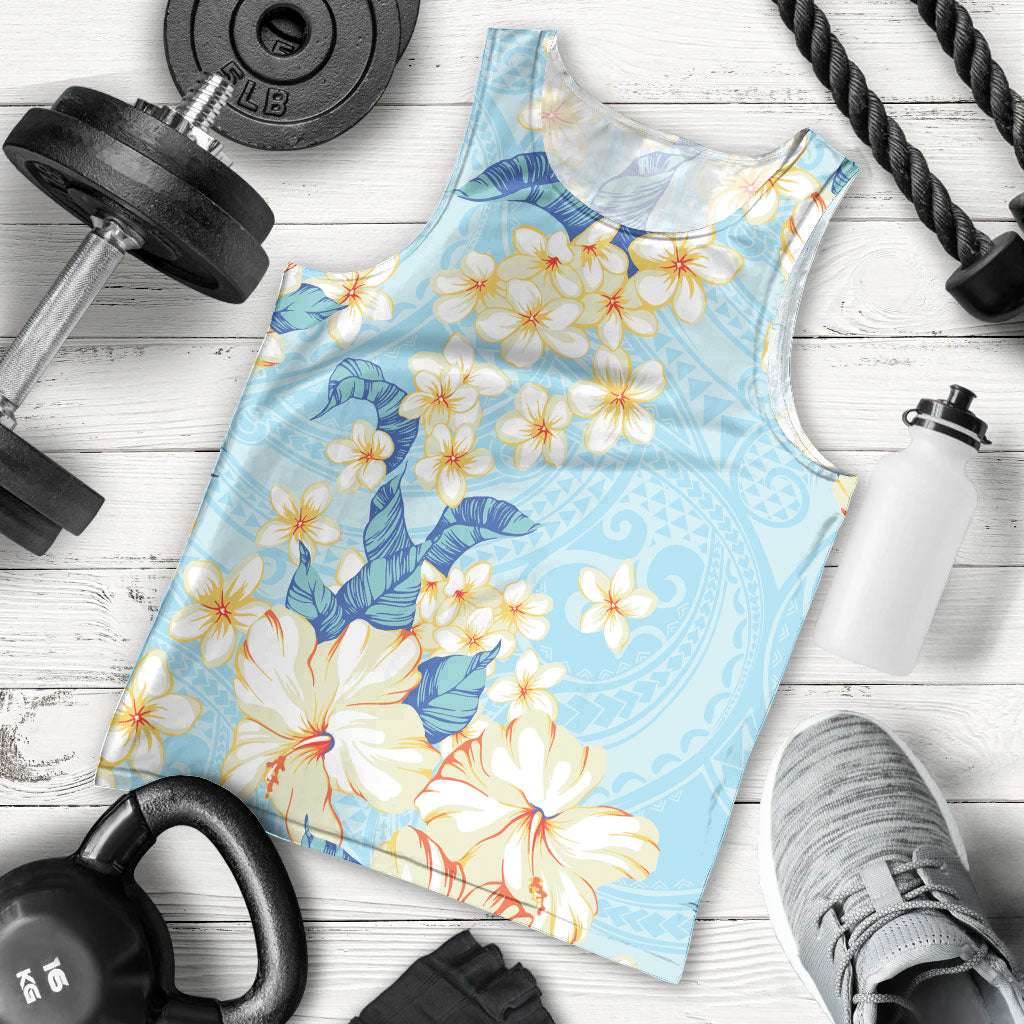 Hawaii Hibiscus Plumeria Blue Men Tank Top Polynesian Pattern LT01 - Polynesian Pride