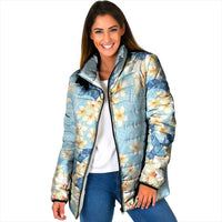 Hawaii Hibiscus Plumeria Blue Padded Jacket Polynesian Pattern