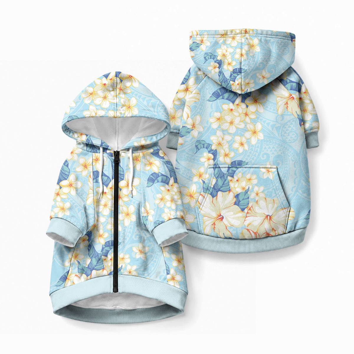 Hawaii Hibiscus Plumeria Blue Pet Hoodie Polynesian Pattern LT01 Zip-up Blue - Polynesian Pride