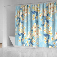 Hawaii Hibiscus Plumeria Blue Shower Curtain Polynesian Pattern