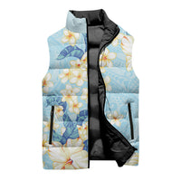 Hawaii Hibiscus Plumeria Blue Sleeveless Puffer Jacket Polynesian Pattern