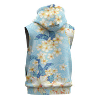 Hawaii Hibiscus Plumeria Blue Sleeveless Zip Hoodie Polynesian Pattern