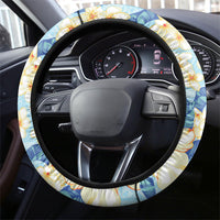 Hawaii Hibiscus Plumeria Blue Steering Wheel Cover Polynesian Pattern