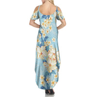 Hawaii Hibiscus Plumeria Blue Summer Maxi Dress Polynesian Pattern