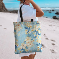 Hawaii Hibiscus Plumeria Blue Tote Bag Polynesian Pattern