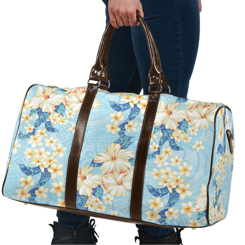 Hawaii Hibiscus Plumeria Blue Travel Bag Polynesian Pattern