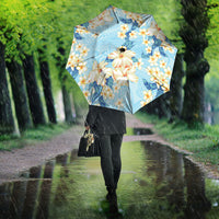 Hawaii Hibiscus Plumeria Blue Umbrella Polynesian Pattern