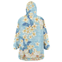 Hawaii Hibiscus Plumeria Blue Wearable Blanket Hoodie Polynesian Pattern