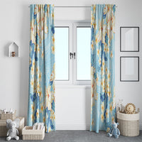 Hawaii Hibiscus Plumeria Blue Window Curtain Polynesian Pattern