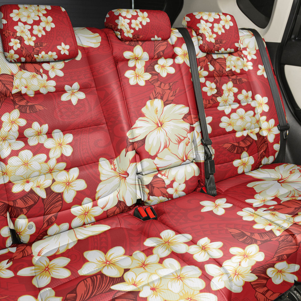 Hawaii Hibiscus Plumeria Red Back Car Seat Cover Polynesian Pattern