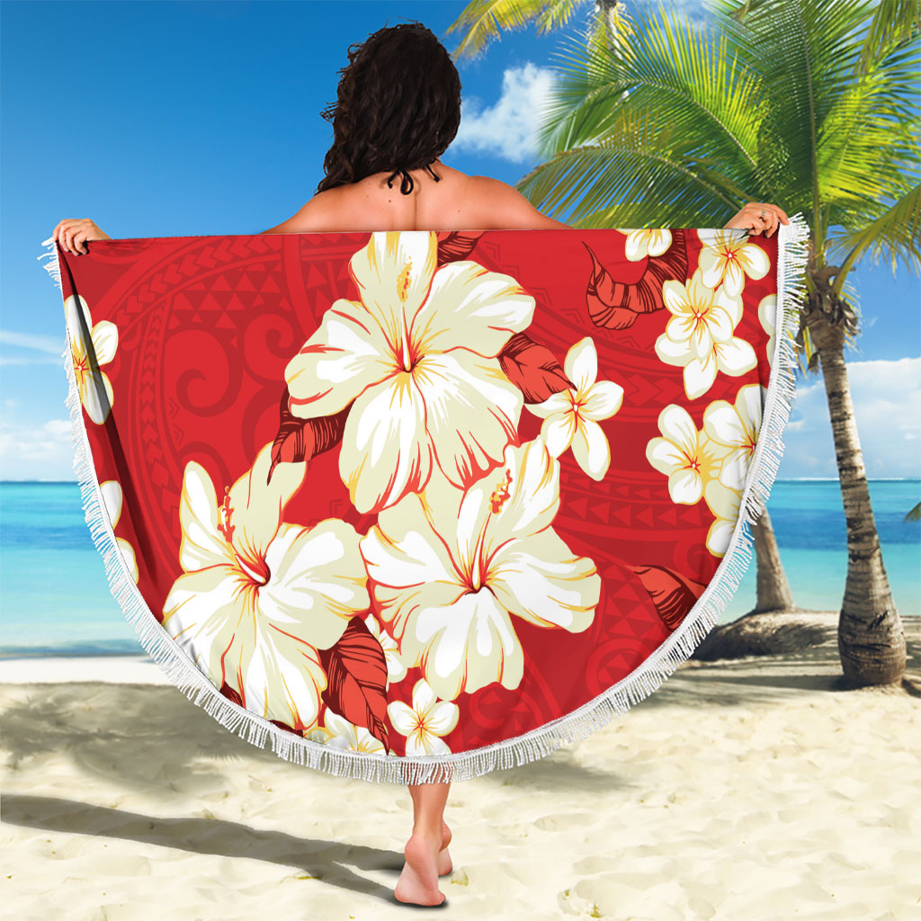 Hawaii Hibiscus Plumeria Red Beach Blanket Polynesian Pattern