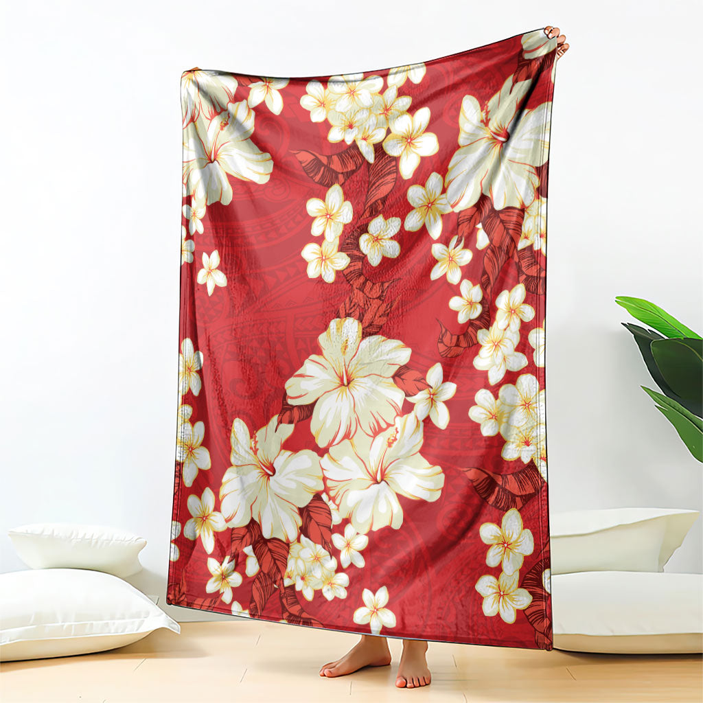 Hawaii Hibiscus Plumeria Red Blanket Polynesian Pattern