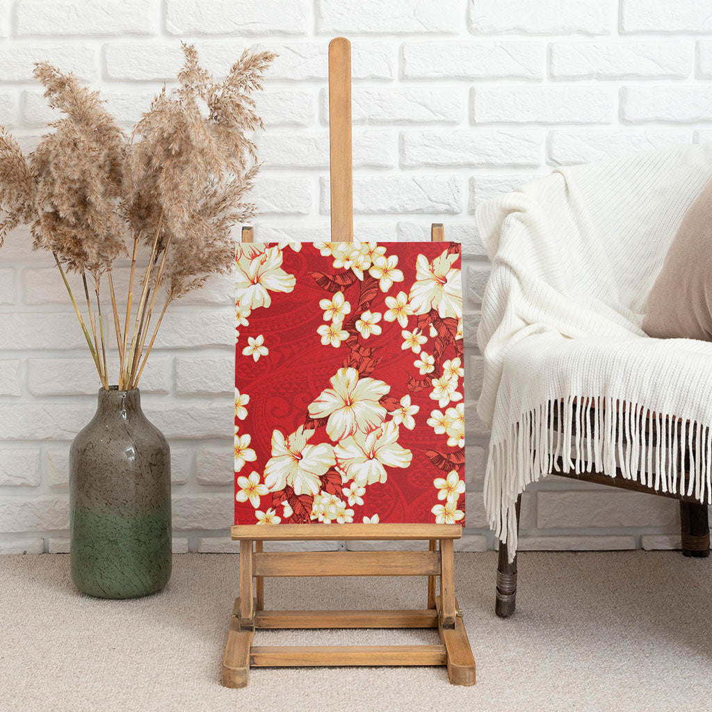 Hawaii Hibiscus Plumeria Red Canvas Wall Art Polynesian Pattern
