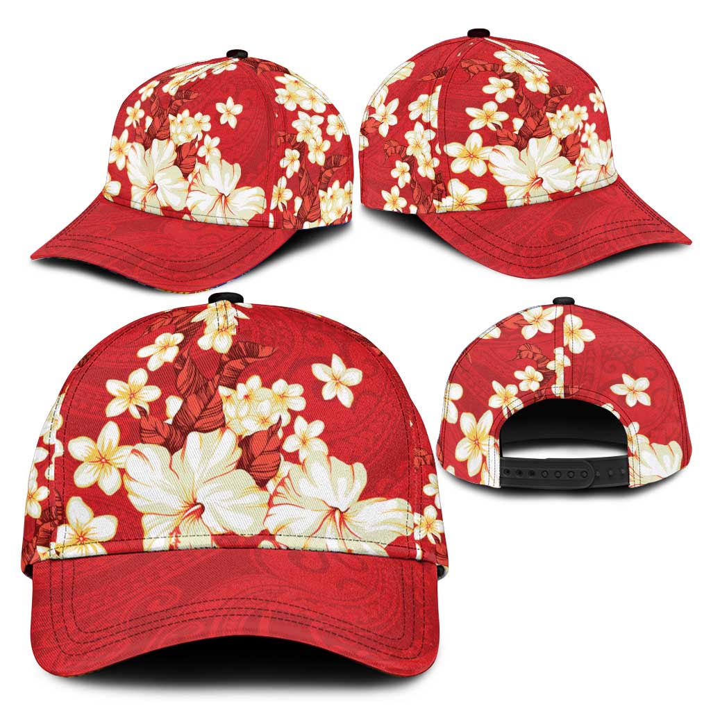 Hawaii Hibiscus Plumeria Red Classic Cap Polynesian Pattern