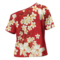 Hawaii Hibiscus Plumeria Red Cross Shoulder Shirt Polynesian Pattern