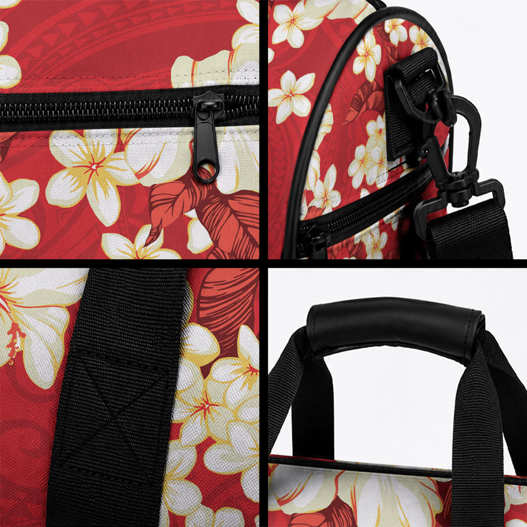 Hawaii Hibiscus Plumeria Red Duffle Bag Polynesian Pattern