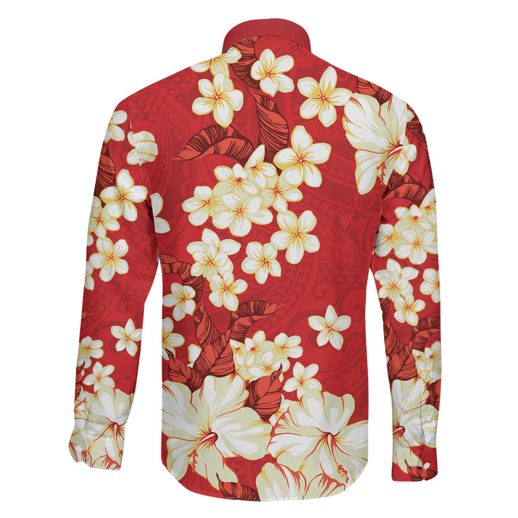 Hawaii Hibiscus Plumeria Red Family Matching Mermaid Dress and Hawaiian Shirt Polynesian Pattern