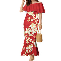 Hawaii Hibiscus Plumeria Red Family Matching Mermaid Dress and Hawaiian Shirt Polynesian Pattern