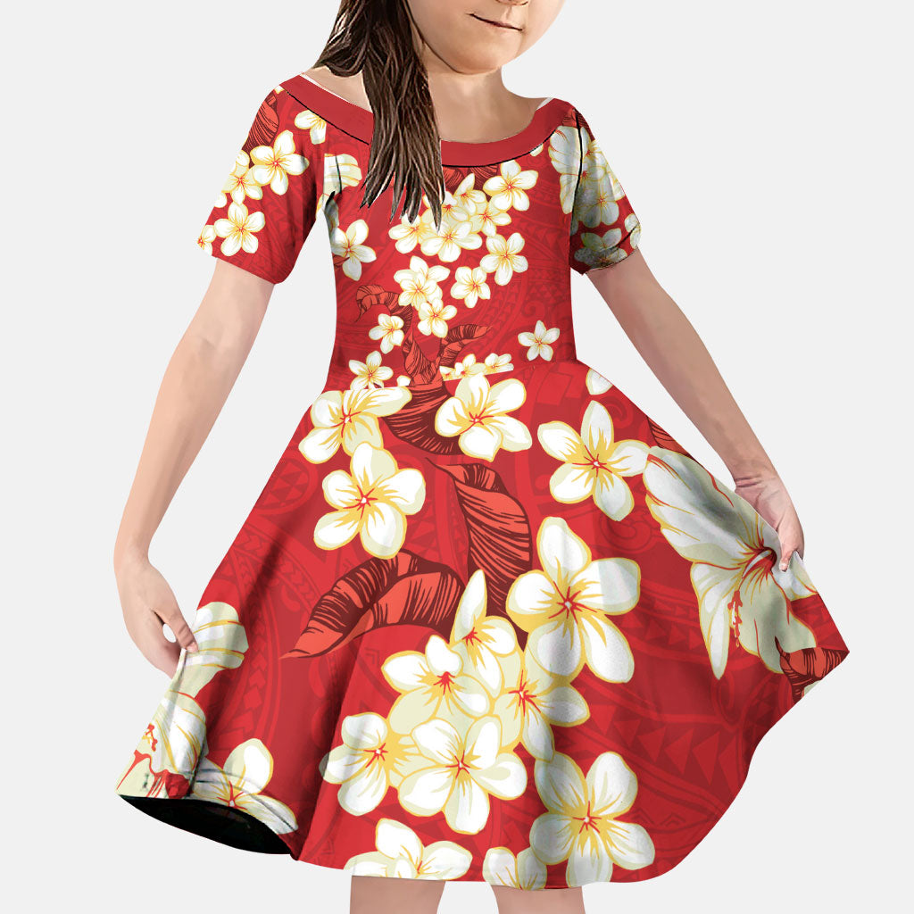 Hawaii Hibiscus Plumeria Red Family Matching Summer Maxi Dress and Hawaiian Shirt Polynesian Pattern