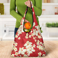 Hawaii Hibiscus Plumeria Red Grocery Bag Polynesian Pattern