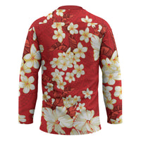 Hawaii Hibiscus Plumeria Red Hockey Jersey Polynesian Pattern