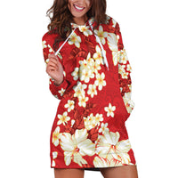 Hawaii Hibiscus Plumeria Red Hoodie Dress Polynesian Pattern