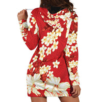 Hawaii Hibiscus Plumeria Red Hoodie Dress Polynesian Pattern
