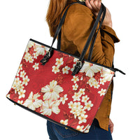 Hawaii Hibiscus Plumeria Red Leather Tote Bag Polynesian Pattern