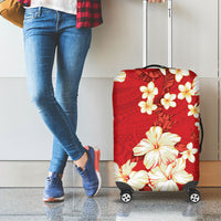 Hawaii Hibiscus Plumeria Red Luggage Cover Polynesian Pattern