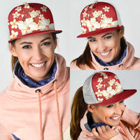 Hawaii Hibiscus Plumeria Red Mesh Trucker Cap Polynesian Pattern