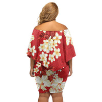 Hawaii Hibiscus Plumeria Red Off Shoulder Short Dress Polynesian Pattern