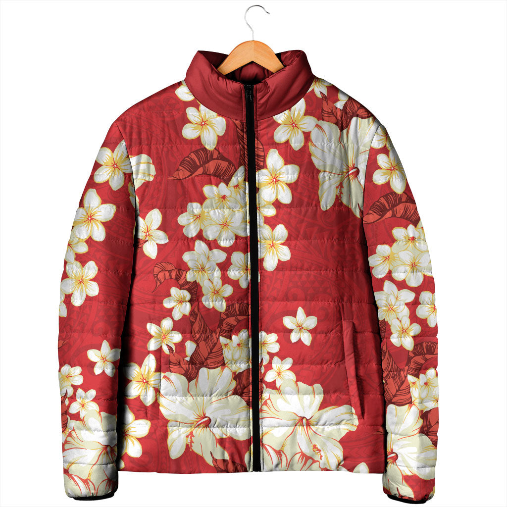 Hawaii Hibiscus Plumeria Red Padded Jacket Polynesian Pattern
