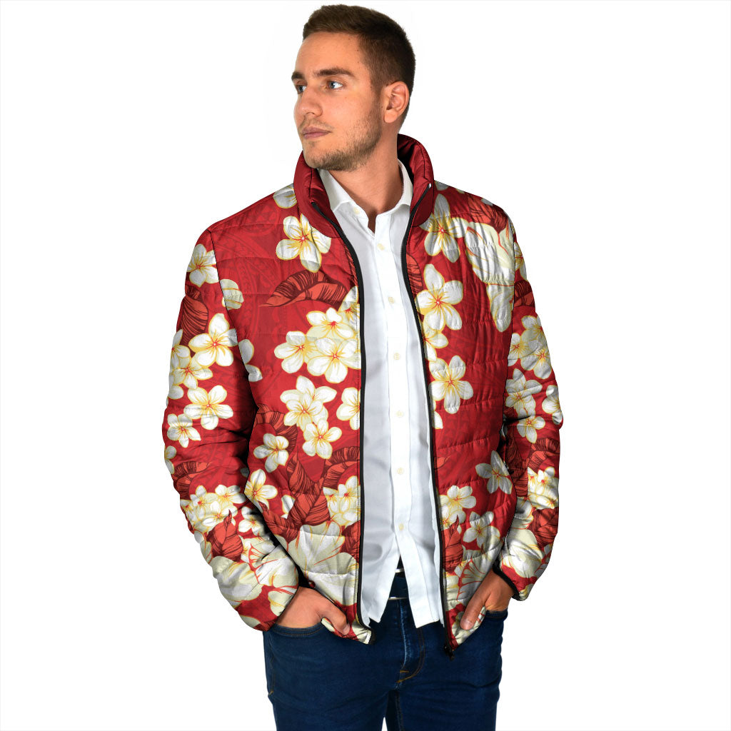 Hawaii Hibiscus Plumeria Red Padded Jacket Polynesian Pattern