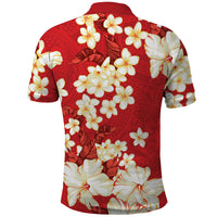Hawaii Hibiscus Plumeria Red Polo Shirt Polynesian Pattern
