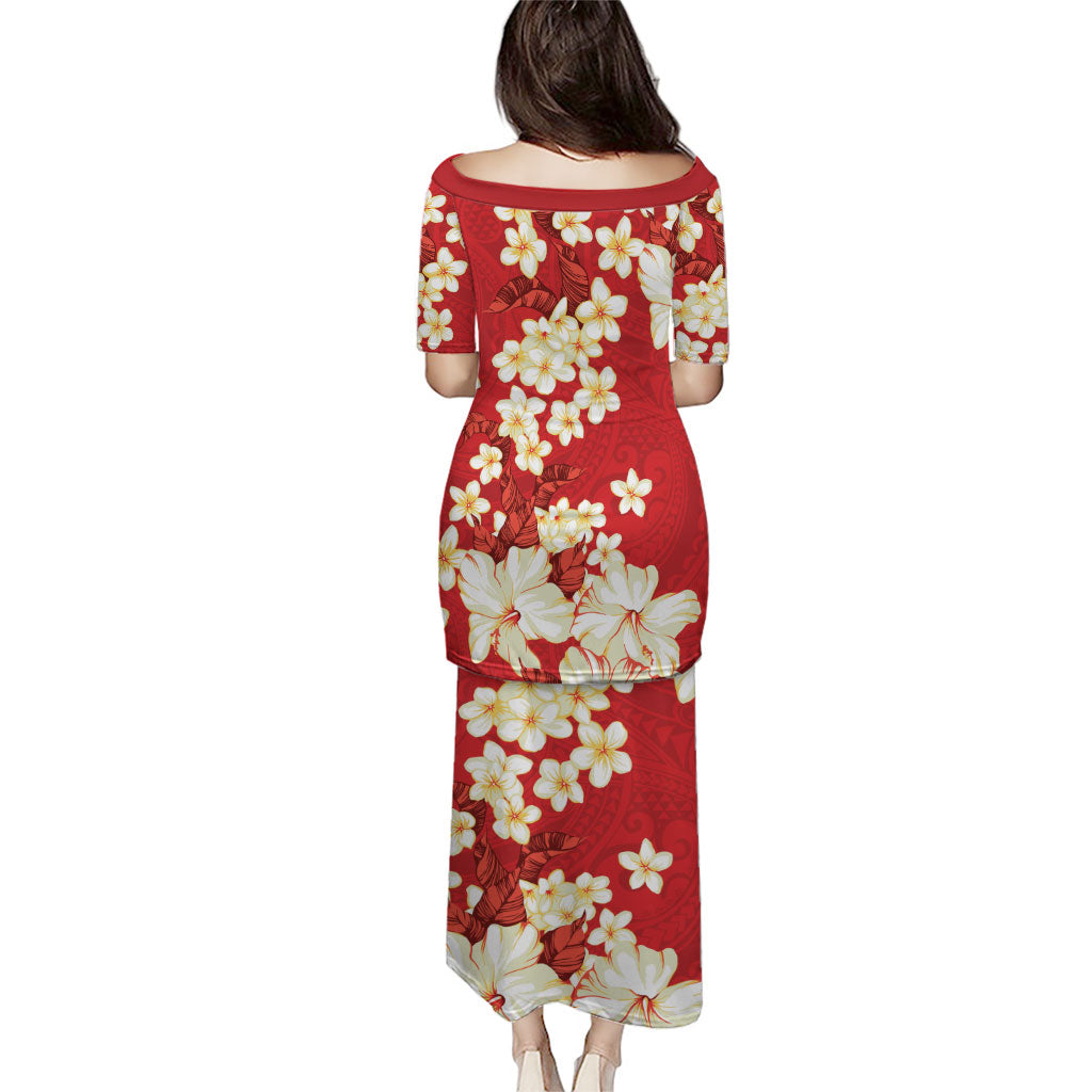 Hawaii Hibiscus Plumeria Red Puletasi Polynesian Pattern