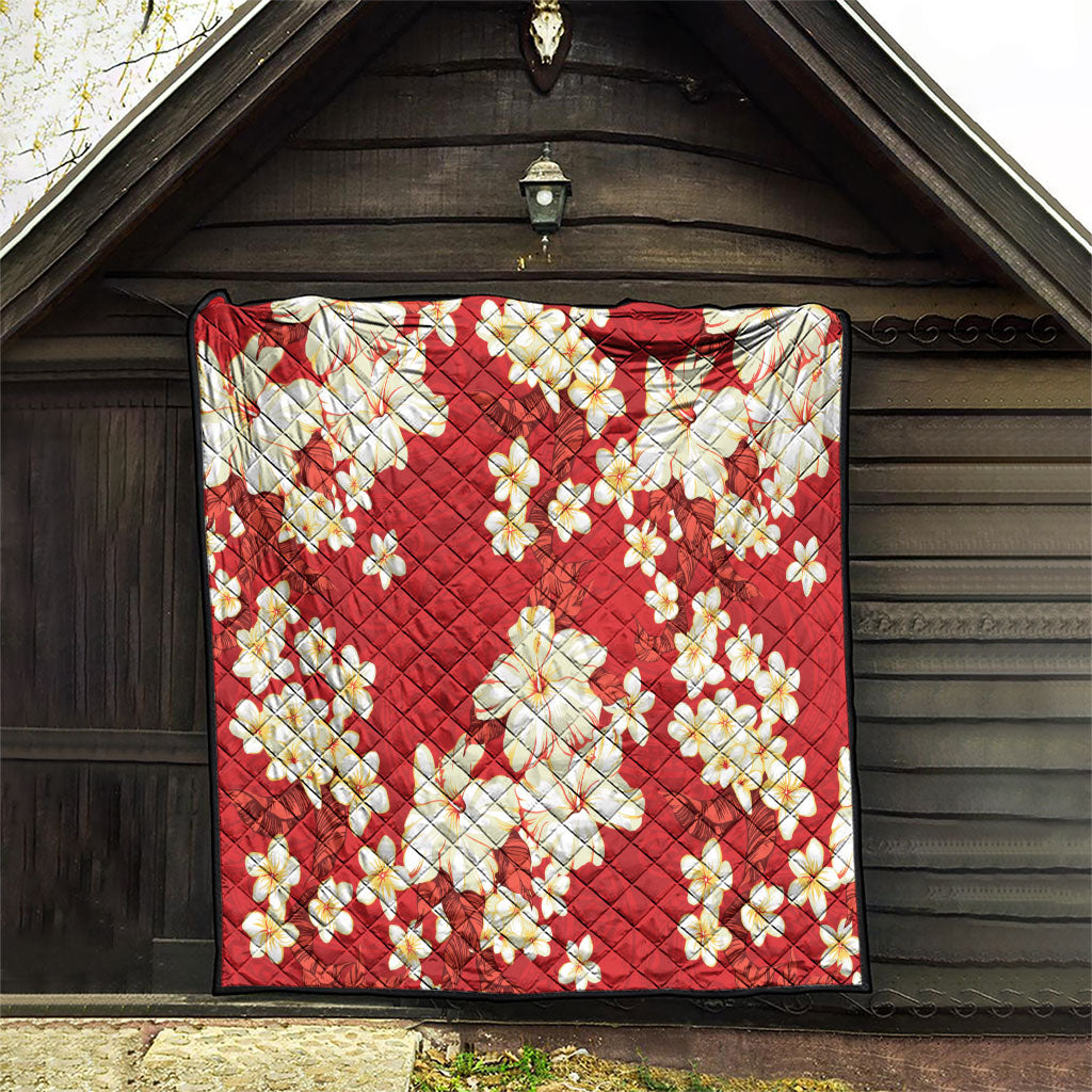Hawaii Hibiscus Plumeria Red Quilt Polynesian Pattern