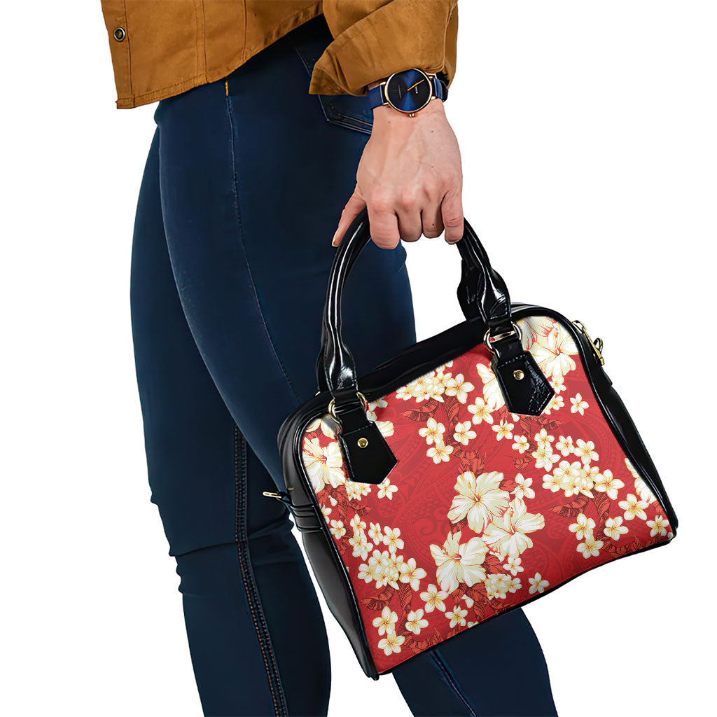 Hawaii Hibiscus Plumeria Red Shoulder Handbag Polynesian Pattern