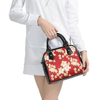 Hawaii Hibiscus Plumeria Red Shoulder Handbag Polynesian Pattern