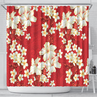 Hawaii Hibiscus Plumeria Red Shower Curtain Polynesian Pattern