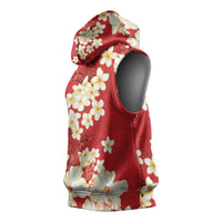 Hawaii Hibiscus Plumeria Red Sleeveless Hoodie Polynesian Pattern