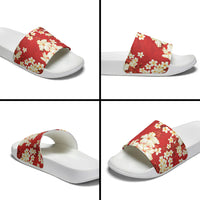 Hawaii Hibiscus Plumeria Red Slide Sandals Polynesian Pattern