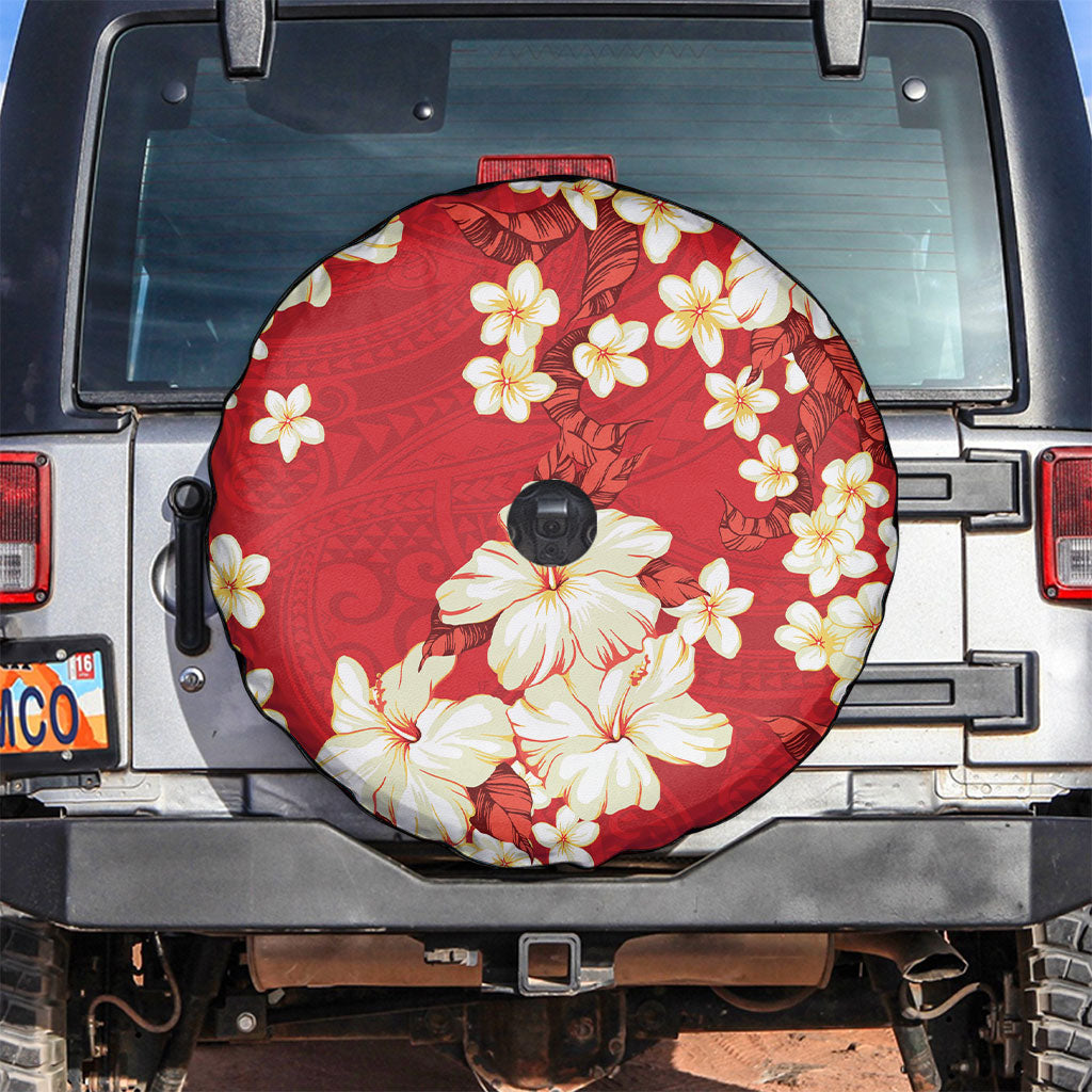 Hawaii Hibiscus Plumeria Red Spare Tire Cover Polynesian Pattern