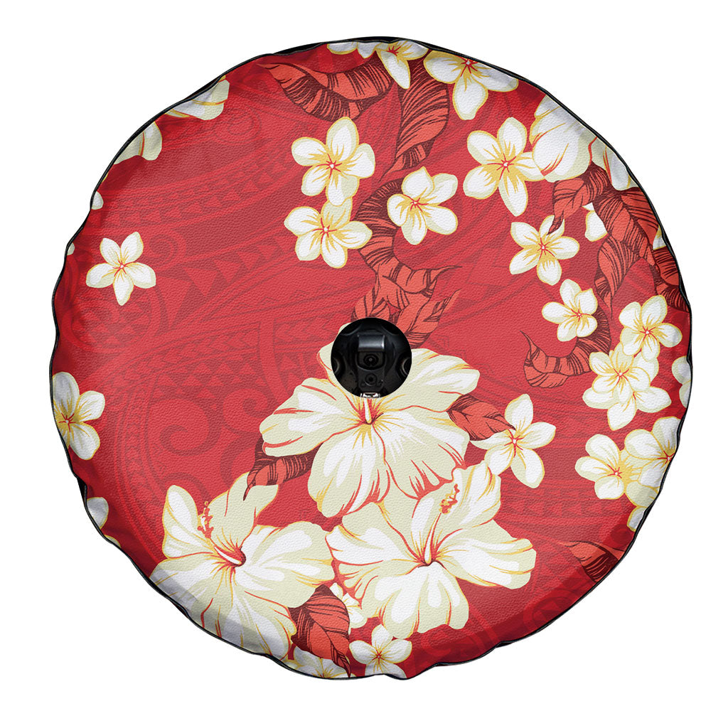 Hawaii Hibiscus Plumeria Red Spare Tire Cover Polynesian Pattern