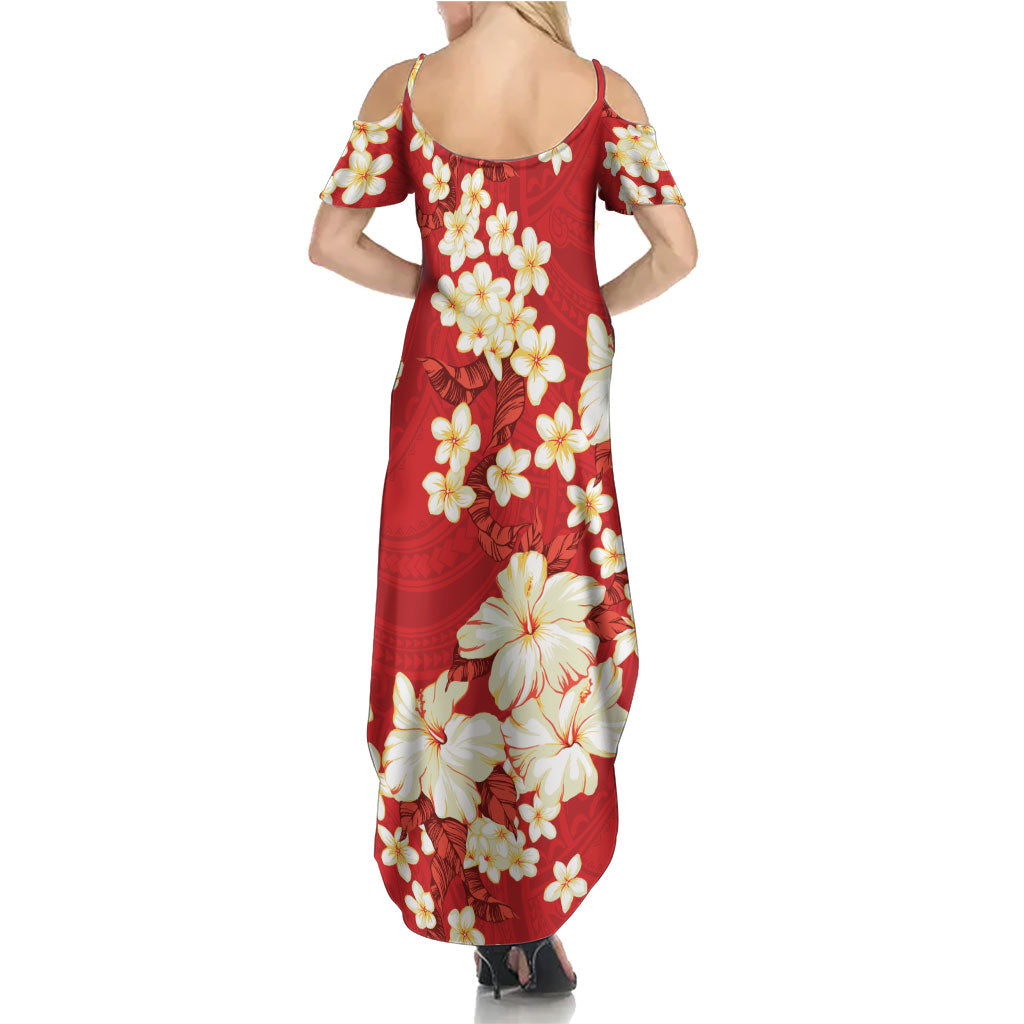 Hawaii Hibiscus Plumeria Red Summer Maxi Dress Polynesian Pattern