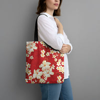 Hawaii Hibiscus Plumeria Red Tote Bag Polynesian Pattern