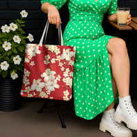 Hawaii Hibiscus Plumeria Red Tote Bag Polynesian Pattern