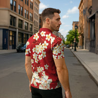 Hawaii Hibiscus Plumeria Red Zipper Polo Shirt Polynesian Pattern