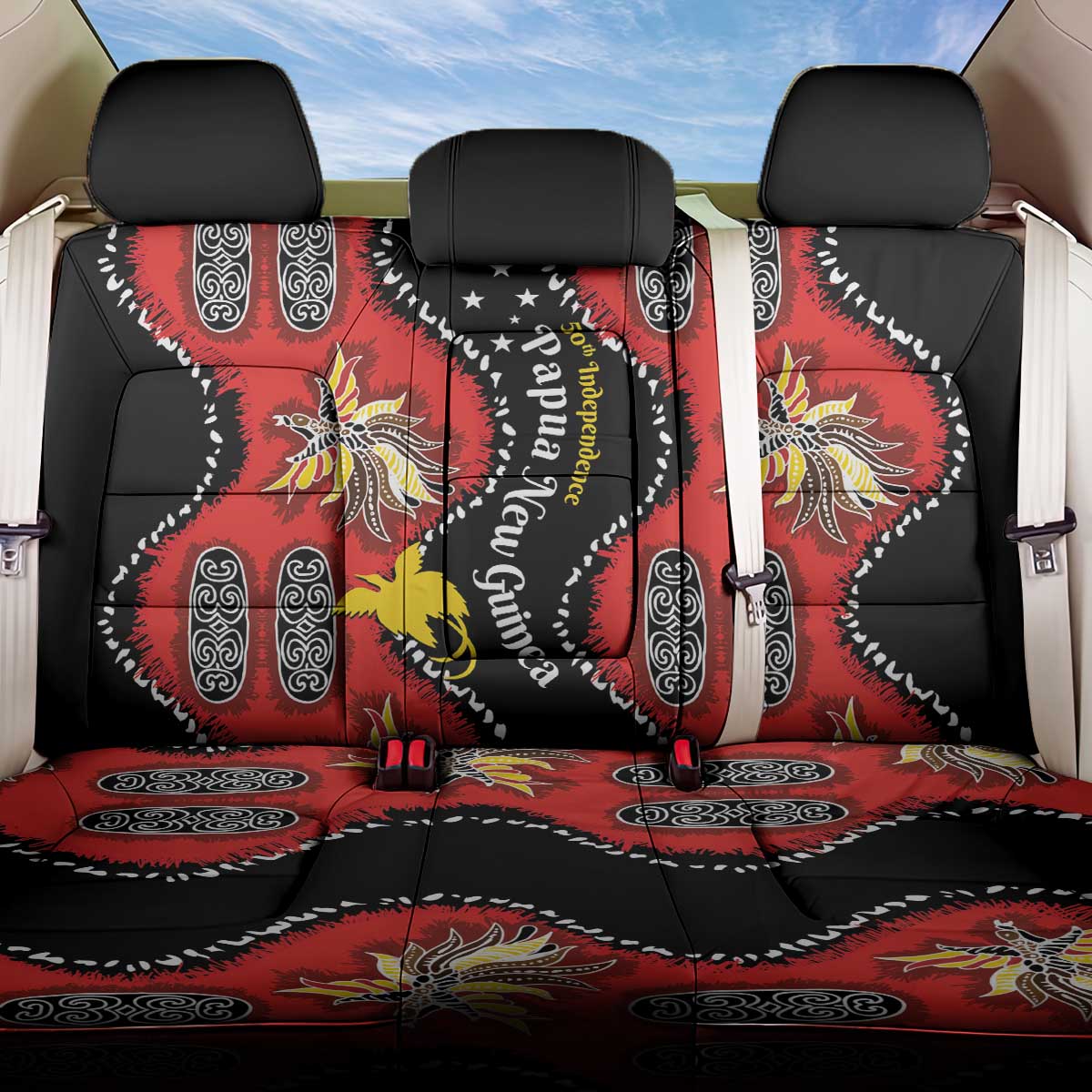 Papua New Guinea 50th Independence Back Car Seat Cover PNG Batik Pattern - Polynesian Pride