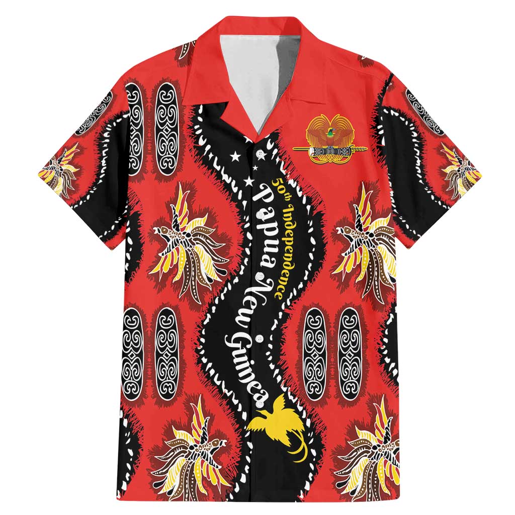 Papua New Guinea 50th Independence Family Matching Mermaid Dress and Hawaiian Shirt PNG Batik Pattern LT01 Dad's Shirt - Short Sleeve Red - Polynesian Pride