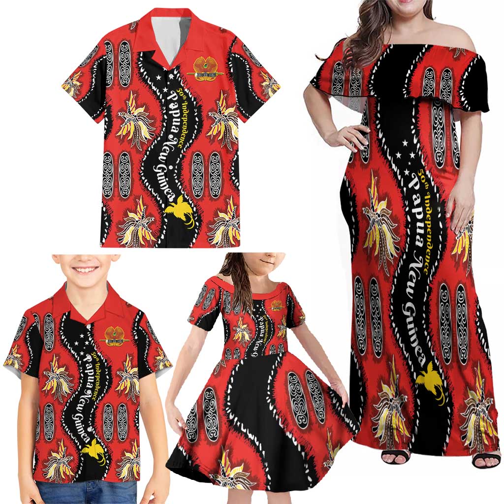 Papua New Guinea 50th Independence Family Matching Off Shoulder Maxi Dress and Hawaiian Shirt PNG Batik Pattern LT01 - Polynesian Pride